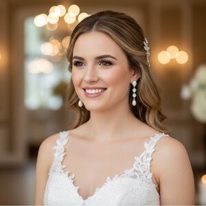 New never worn handcrafted Swarovski Elegant Silver and Pearl Drop Earrings